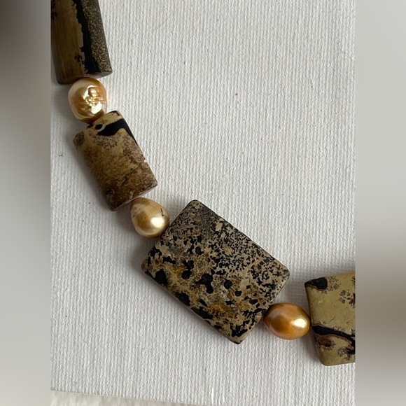 Jasper and Gold Pearl 18” Necklace and Earrings Set Sterling Silver - Picture 11 of 11